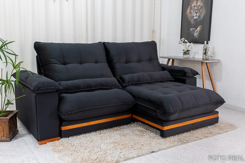 Sofá Retrátil Reclinável Ibis 2.50m Veludo Preto 820 - D33 e Molas Ensacadas - Imagem 2