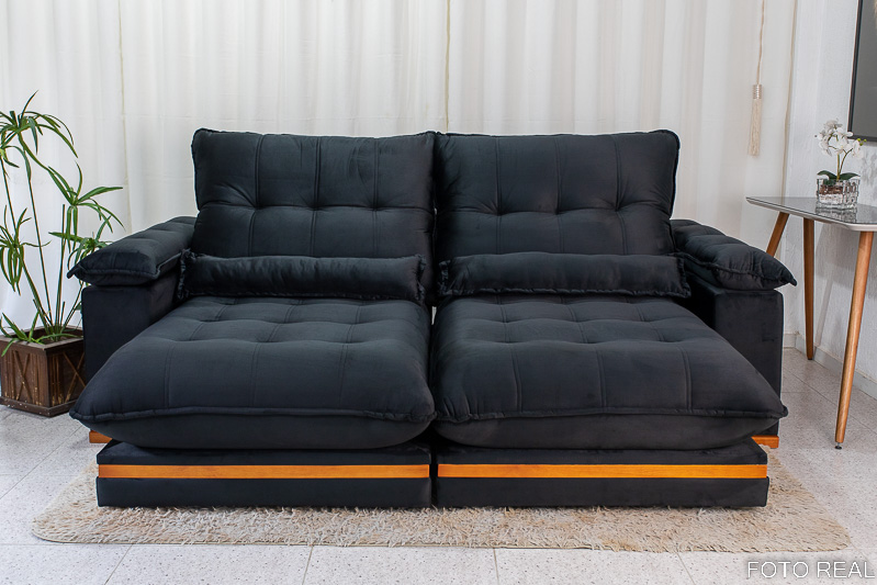 Sofá Retrátil Reclinável Ibis 2.50m Veludo Preto 820 - D33 e Molas Ensacadas - Imagem 4