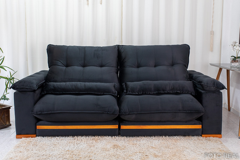 Sofá Retrátil Reclinável Ibis 2.50m Veludo Preto 820 - D33 e Molas Ensacadas - Imagem 5