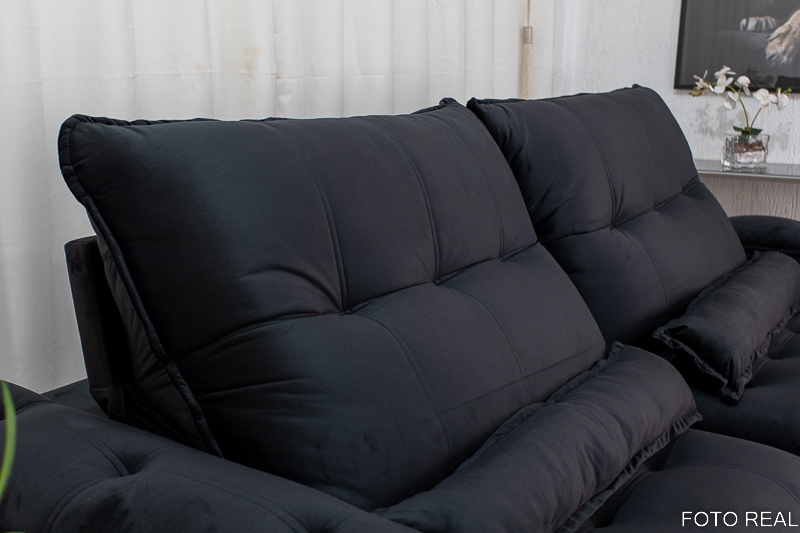 Sofá Retrátil Reclinável Ibis 2.50m Veludo Preto 820 - D33 e Molas Ensacadas - Imagem 6