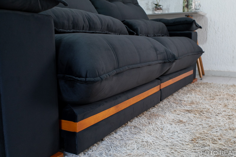 Sofá Retrátil Reclinável Ibis 2.50m Veludo Preto 820 - D33 e Molas Ensacadas - Imagem 7