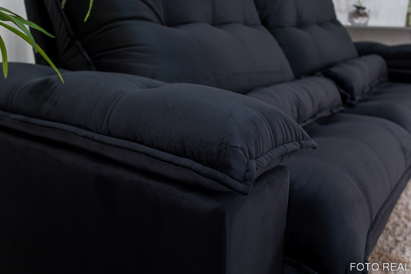 Sofá Retrátil Reclinável Ibis 2.50m Veludo Preto 820 - D33 e Molas Ensacadas - Imagem 8