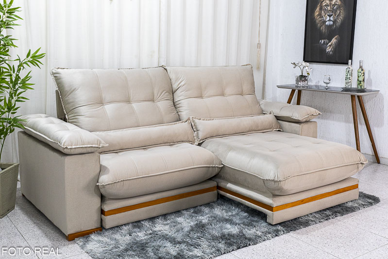 Sofá Retrátil Reclinável Ibis 2.50m Veludo Bege 818 - D33 e Molas Ensacadas