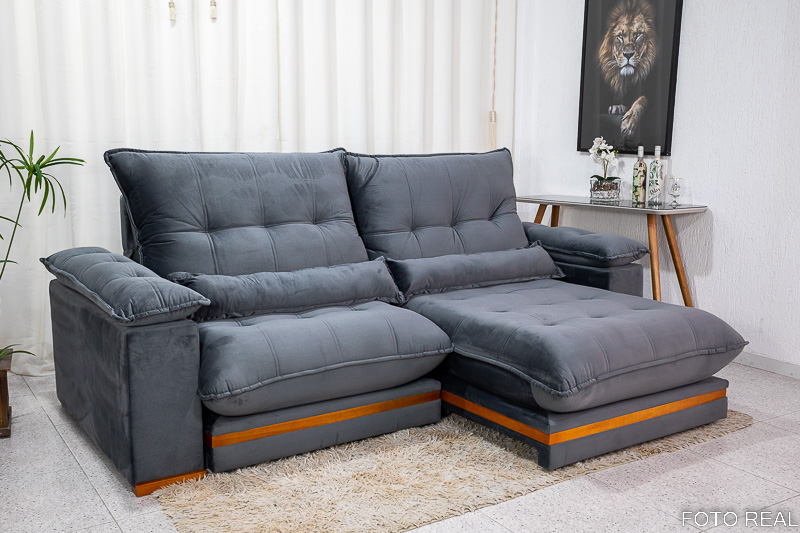 Sofá Retrátil Reclinável Ibis 2.50m Veludo Cinza 814 - D33 e Molas Ensacadas - Imagem 2