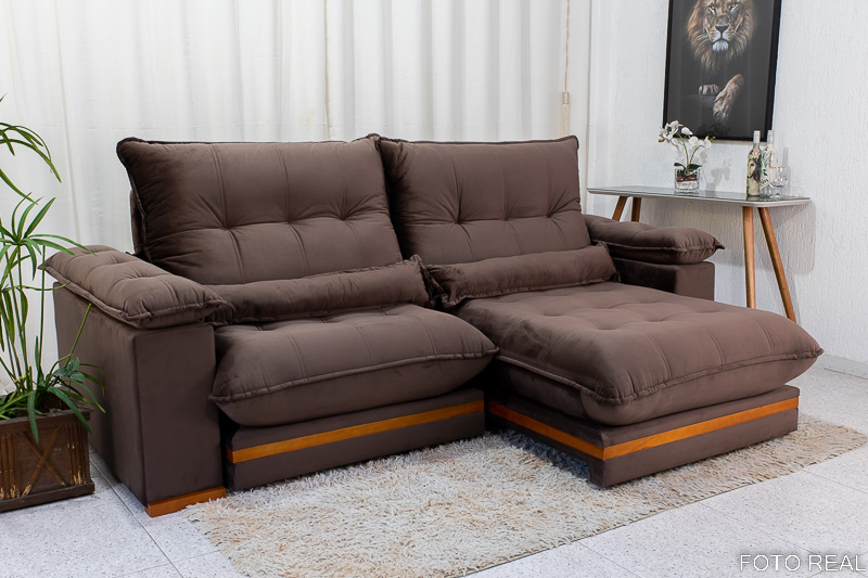 Sofá Retrátil Reclinável Ibis 2.50m Veludo Marrom 815 - D33 e Molas Ensacadas - Imagem 2