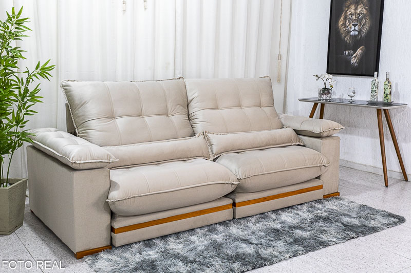 Sofá Retrátil Reclinável Ibis 2.50m Veludo Bege 818 - D33 e Molas Ensacadas - Imagem 3