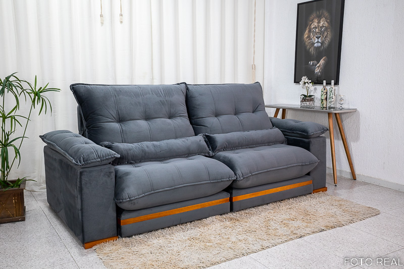 Sofá Retrátil Reclinável Ibis 2.50m Veludo Cinza 814 - D33 e Molas Ensacadas - Imagem 3