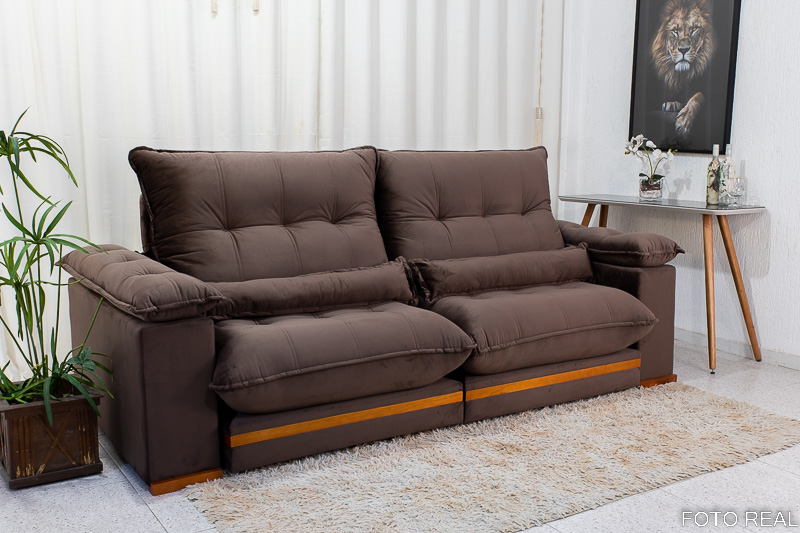 Sofá Retrátil Reclinável Ibis 2.50m Veludo Marrom 815 - D33 e Molas Ensacadas - Imagem 3