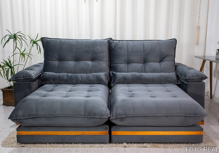 Sofá Retrátil Reclinável Ibis 2.50m Veludo Cinza 814 - D33 e Molas Ensacadas - Imagem 4