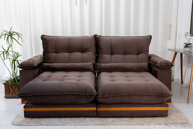 Sofá Retrátil Reclinável Ibis 2.50m Veludo Marrom 815 - D33 e Molas Ensacadas - Imagem 4