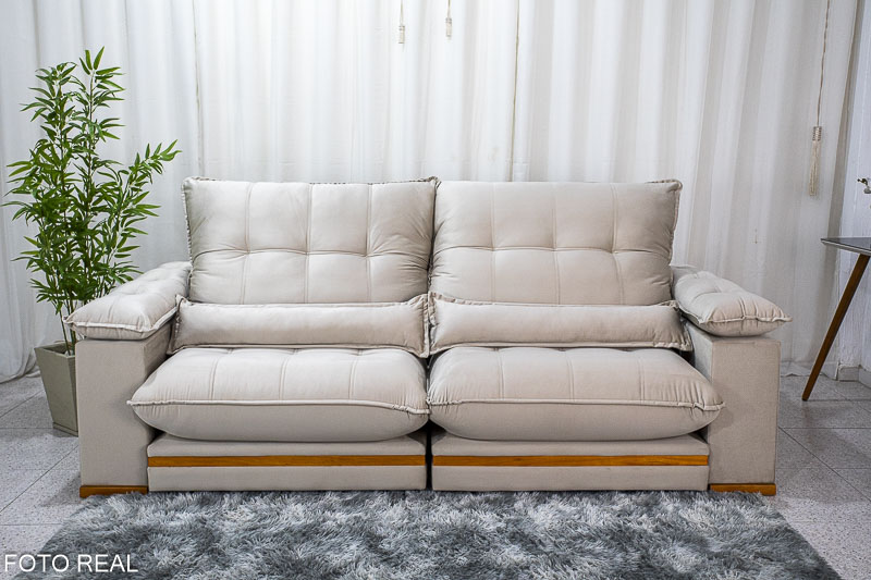 Sofá Retrátil Reclinável Ibis 2.50m Veludo Bege 818 - D33 e Molas Ensacadas - Imagem 5