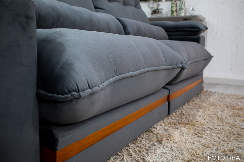 Sofá Retrátil Reclinável Ibis 2.50m Veludo Cinza 814 - D33 e Molas Ensacadas - Imagem 6