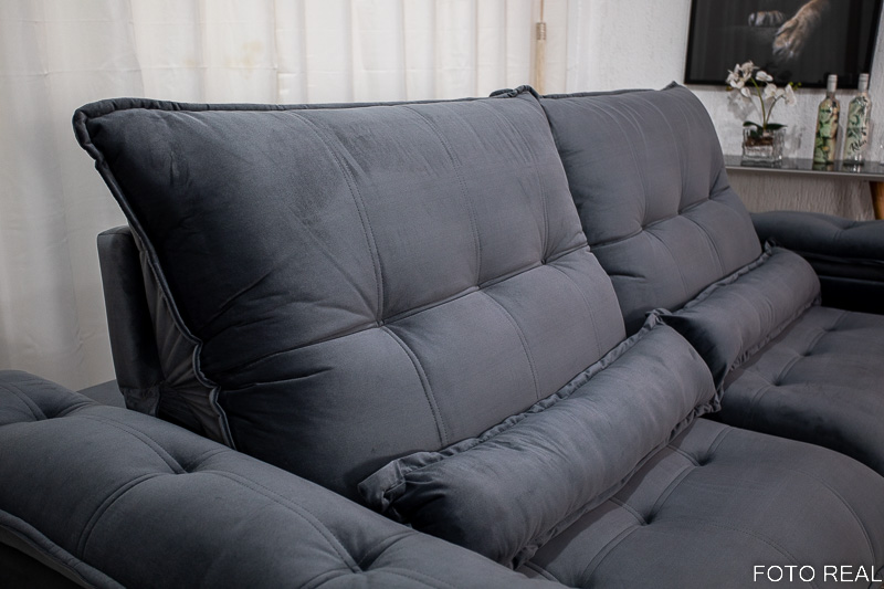 Sofá Retrátil Reclinável Ibis 2.50m Veludo Cinza 814 - D33 e Molas Ensacadas - Imagem 7