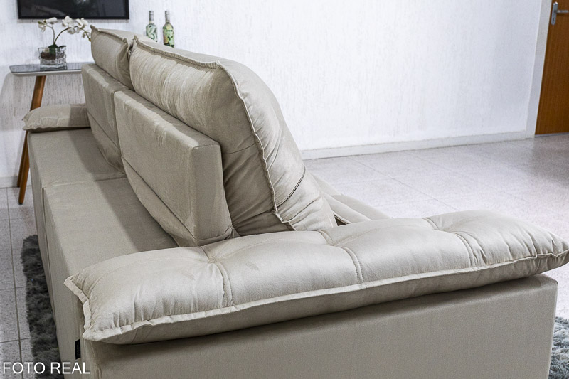 Sofá Retrátil Reclinável Ibis 2.50m Veludo Bege 818 - D33 e Molas Ensacadas - Imagem 8