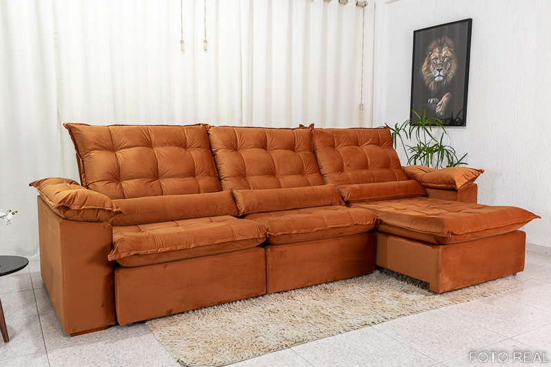 Sofá Retrátil Reclinável 3.20m Emanuelly Veludo Terracota 24 - D28 Soft - Imagem 3