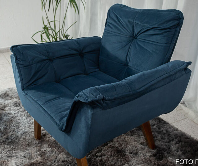 Poltrona Pérola Base Fixa Sued Azul - Imagem 2