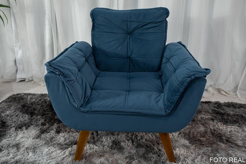 Poltrona Pérola Base Fixa Sued Azul - Imagem 3