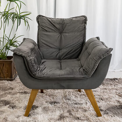 Poltrona Pérola Base Fixa Sued Cinza - Imagem 3