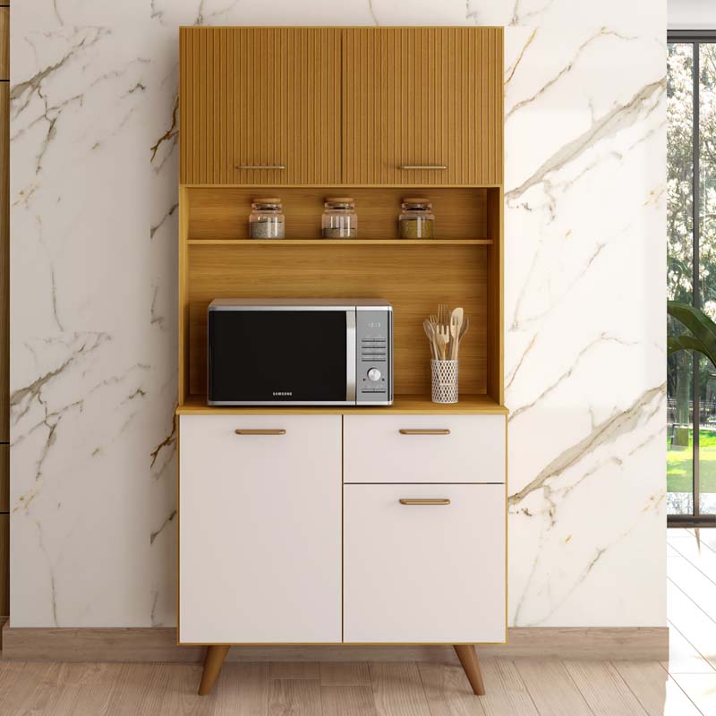 Kit Cozinha Izis 4 Portas 1 Gaveta Larg. 0.90m Freijó/Off Poliman