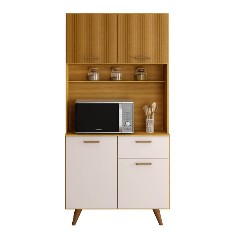 Kit Cozinha Izis 4 Portas 1 Gaveta Larg. 0.90m Freijó/Off Poliman - Imagem 3