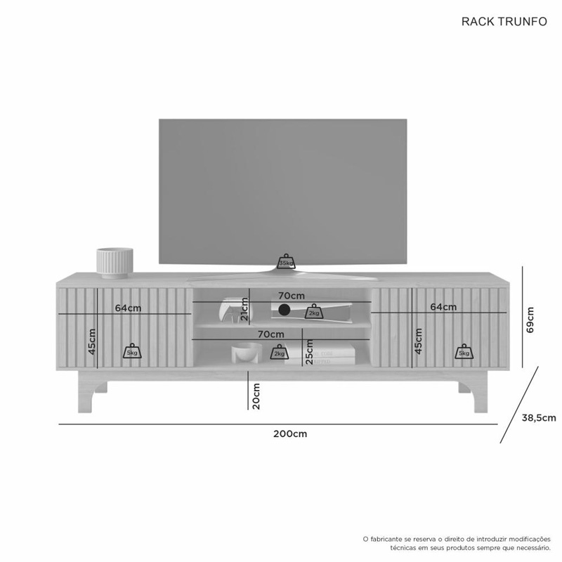 Rack Bancada Triunfo Ripado Larg. 2.00m Cinamomo JCM - Imagem 3