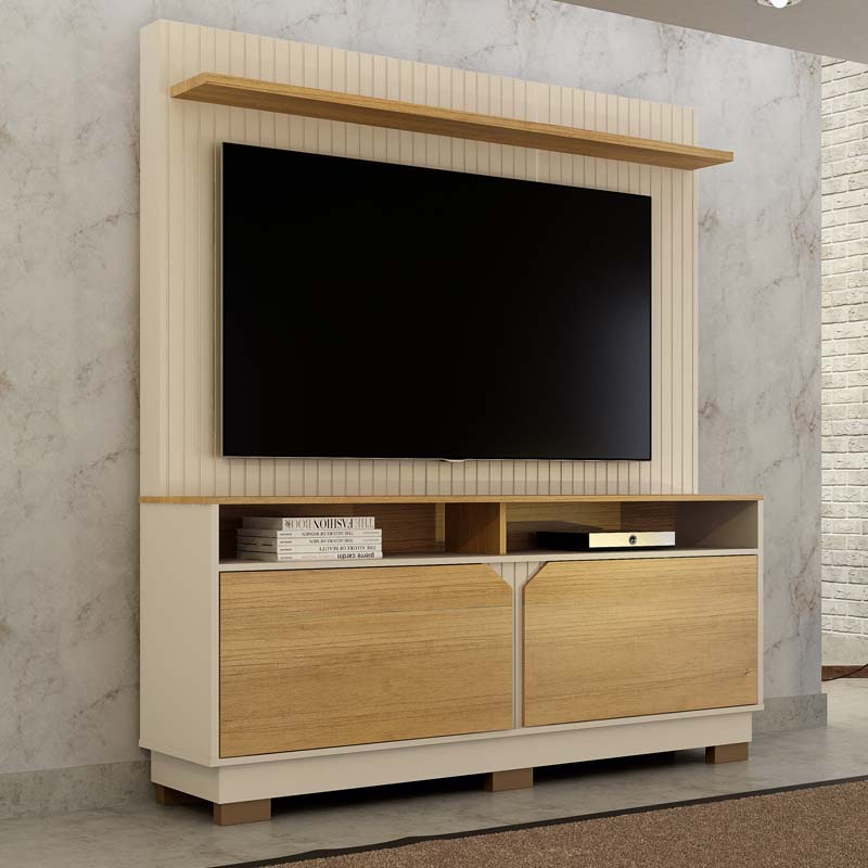 Home Berlim com Painel Fresado Larg. 1.35m Off White/Cinamomo - Valdemoveis