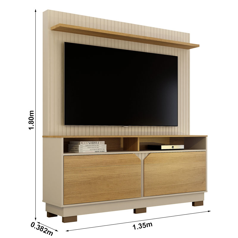 Home Berlim com Painel Fresado Larg. 1.35m Off White/Cinamomo - Valdemoveis - Imagem 2