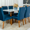 Mesa de Jantar Pedro Mel Tampo Off 160×80 6 Cadeiras Lisboa Assento Veludo Azul 503 Art Assento – Madeira Maciça