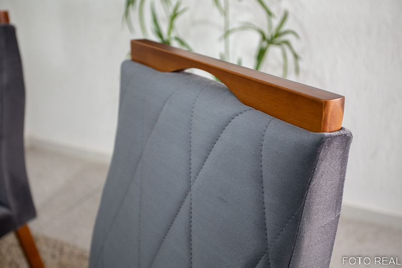 Mesa de Jantar Pedro Mel Tampo Vidro Off 120×80 4 Cadeiras Lisboa Veludo Cinza 507 Art Assento - Madeira Maciça - Imagem 4