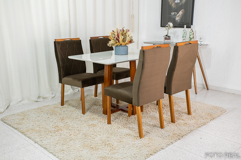 Mesa de Jantar Pedro Mel Tampo Vidro Off 120×80 4 Cadeiras Lisboa Veludo Marrom 509 Art Assento - Madeira Maciça - Imagem 3