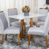 Mesa de Jantar Pedro Mel Tampo Vidro Off 120×80 4 Cadeiras Lisboa Veludo Prata 514 Art Assento Madeira Maciça