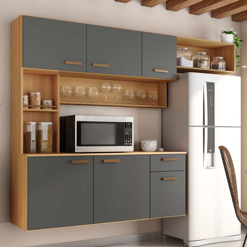 Kit Cozinha Suspensa Manu Larg. 1.80m Freijó/Grafite Poliman