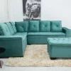 Sofá Canto 5 lugares com Puff Alemanha Veludo Verde Tiffany A40