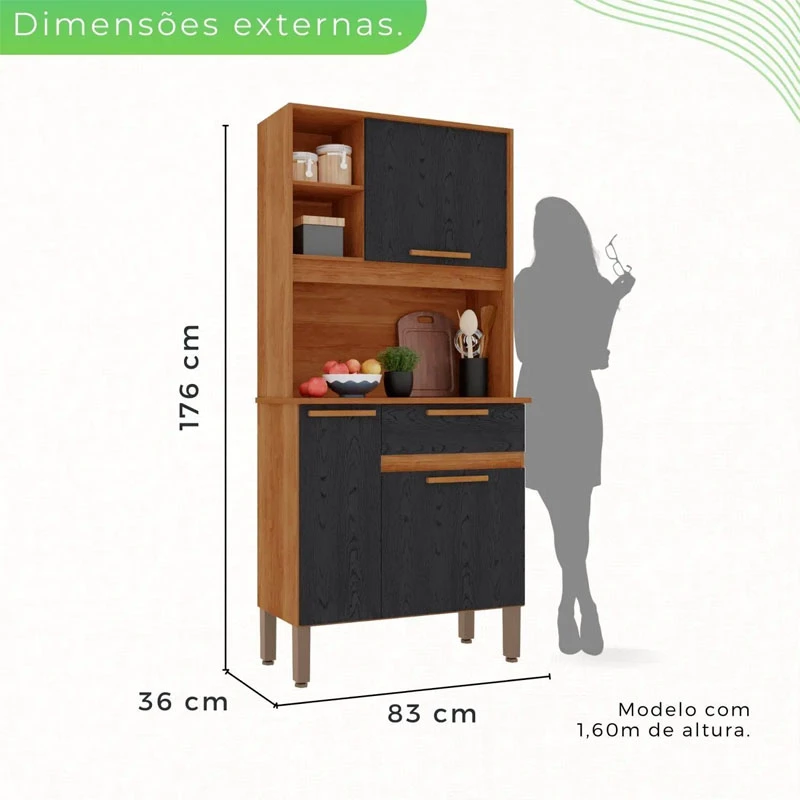 Kit Cozinha Lia Cinamomo/Preto Larg. 0.83m Sallêto - Imagem 3