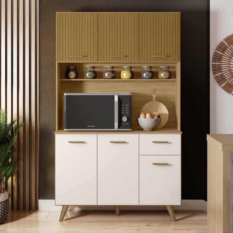 Kit Cozinha Lívia 6 Portas 1 Gaveta Larg. 1.10m Freijó/Off Poliman