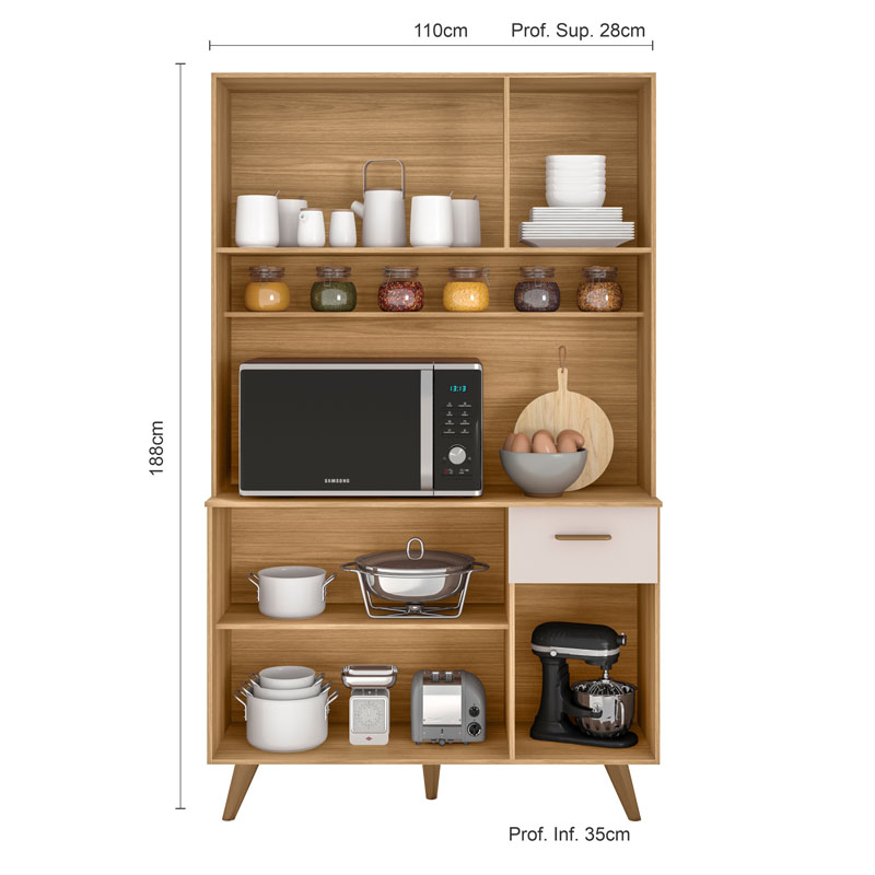 Kit Cozinha Lívia 6 Portas 1 Gaveta Larg. 1.10m Freijó/Off Poliman - Imagem 2