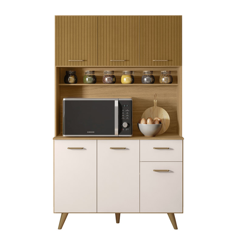 Kit Cozinha Lívia 6 Portas 1 Gaveta Larg. 1.10m Freijó/Off Poliman - Imagem 3