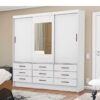 Roupeiro Sevilha 3 Portas 9 Gavetas C/Espelho Larg. 1.62m Branco Carioca