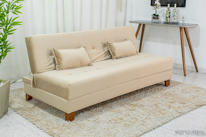 Sofá 4 lugares e Sofá Cama Casal Arpoador Veludo Bege 3040/04