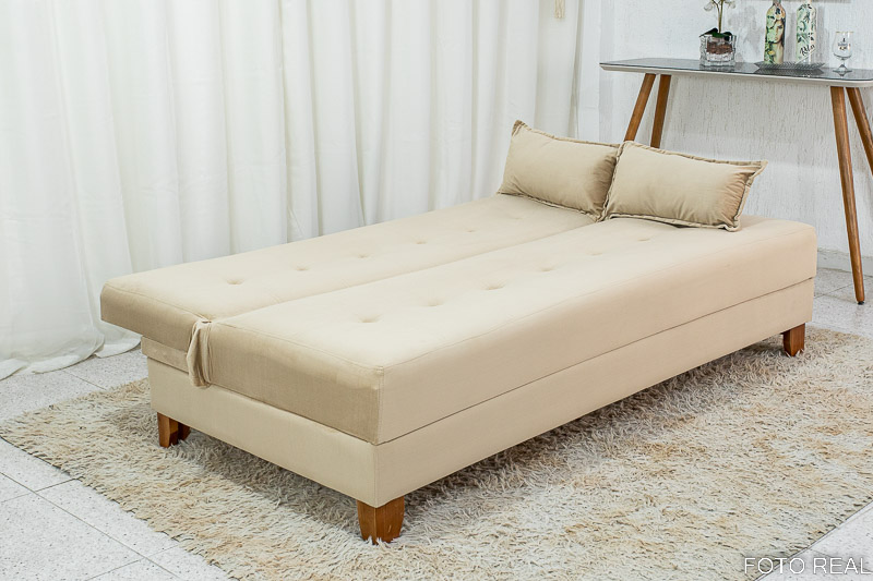 Sofá 4 lugares e Sofá Cama Casal Arpoador Veludo Bege 3040/04 - Imagem 4