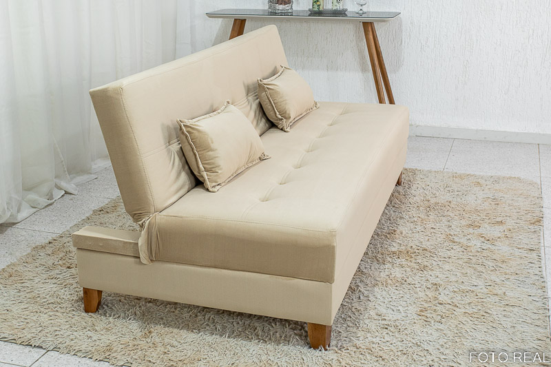 Sofá 4 lugares e Sofá Cama Casal Arpoador Veludo Bege 3040/04 - Imagem 5