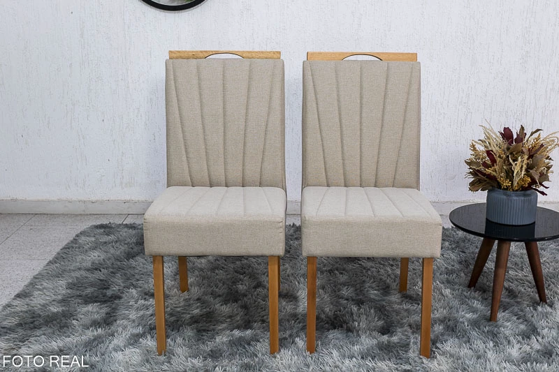 2 Cadeiras Gabi Linho Bege 200 Bom Lar - Imagem 2