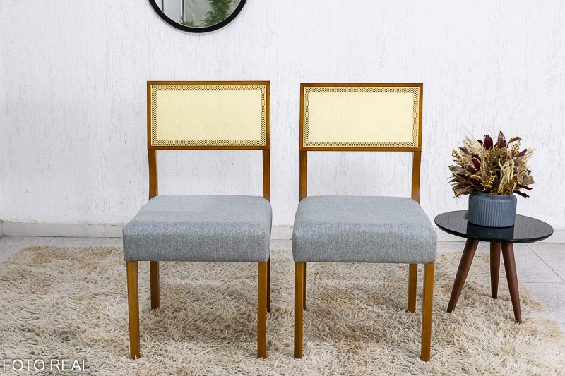 2 Cadeiras Grécia Linho Cinza 307B Madeira Maciça HR Movelaria - Imagem 2