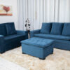 Sofá 3 e 2 lugares França com Puff Veludo Azul A16