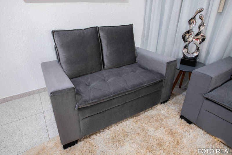 Sofá 3 e 2 lugares França com Puff Veludo Cinza A15 - Imagem 4