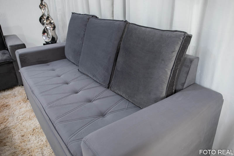 Sofá 3 e 2 lugares França com Puff Veludo Cinza A15 - Imagem 5