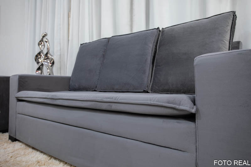 Sofá 3 e 2 lugares França com Puff Veludo Cinza A15 - Imagem 6