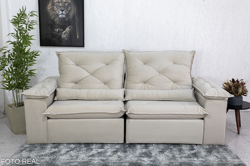 Sofá Retrátil Reclinável 2.30m Roma Veludo Bege 01 - D28 Soft - Imagem 3