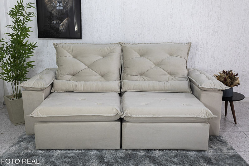 Sofá Retrátil Reclinável 2.30m Roma Veludo Bege 01 - D28 Soft - Imagem 5