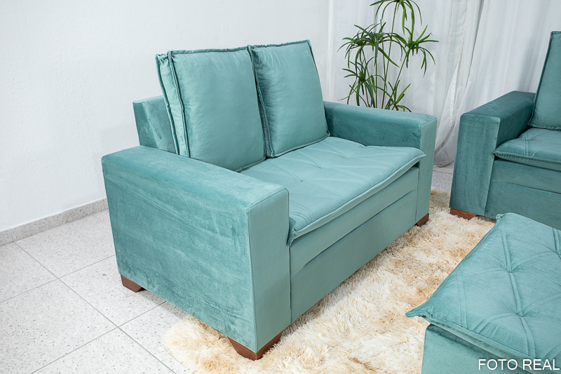 Sofá 3 e 2 lugares França com Puff Veludo Verde A40 - Imagem 4